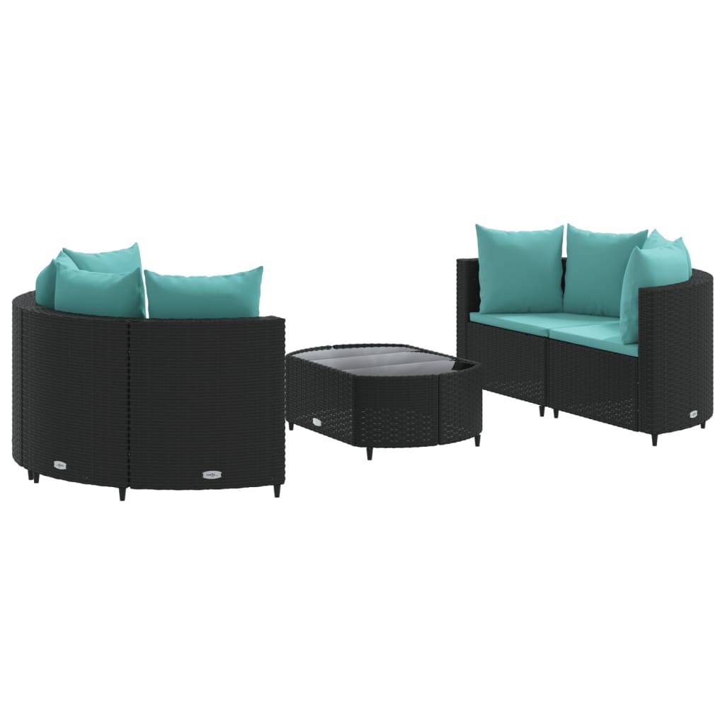 vidaXL 5-tlg. Garten-Sofagarnitur mit Kissen Schwarz Poly Rattan