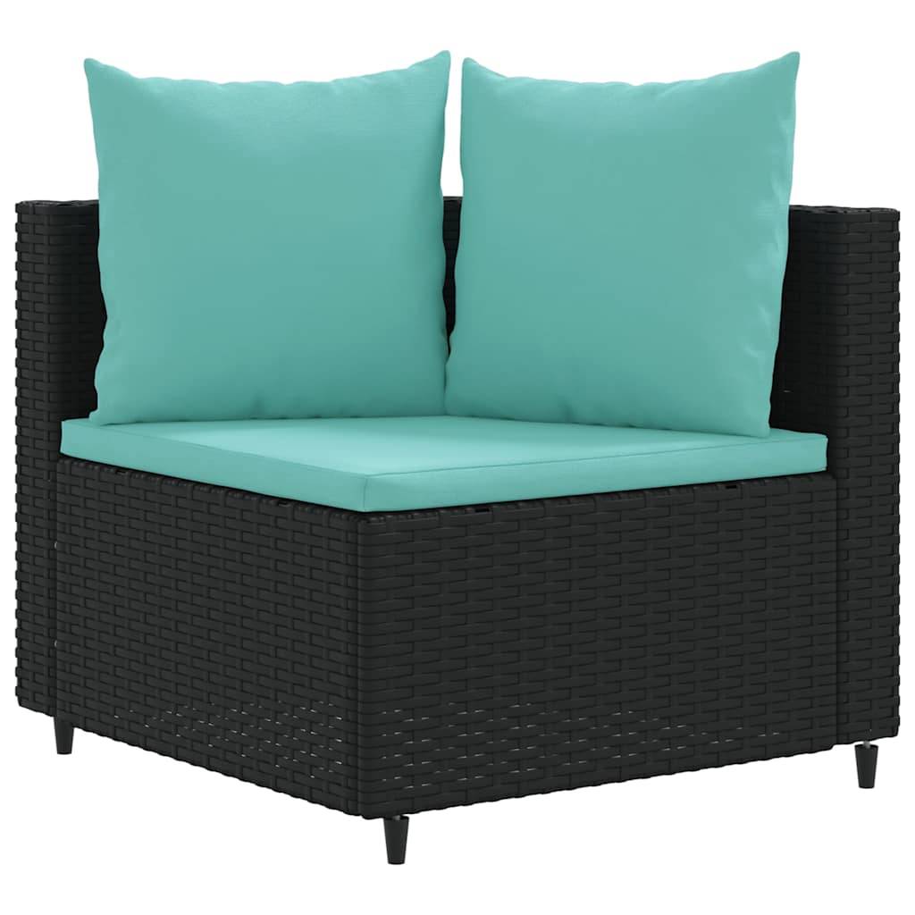 vidaXL 3-tlg. Garten-Sofagarnitur mit Kissen Schwarz Poly Rattan