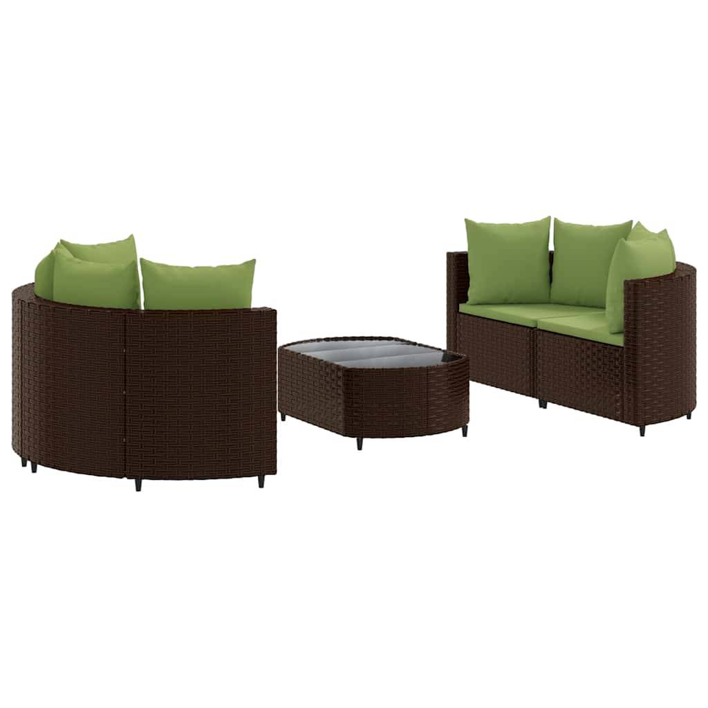 vidaXL 5-tlg. Garten-Sofagarnitur mit Kissen Braun Poly Rattan