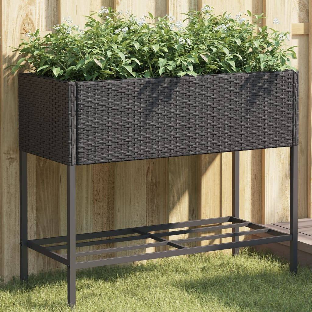 vidaXL Pflanzkübel mit Ablage Schwarz Poly Rattan