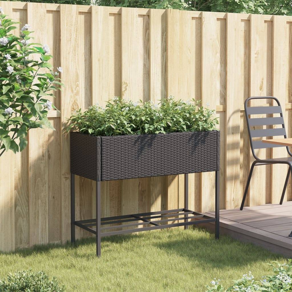 vidaXL Pflanzkübel mit Ablage Schwarz Poly Rattan