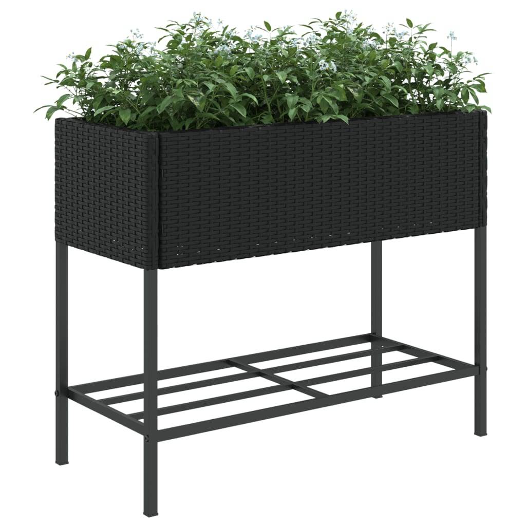 vidaXL Pflanzkübel mit Ablage Schwarz Poly Rattan