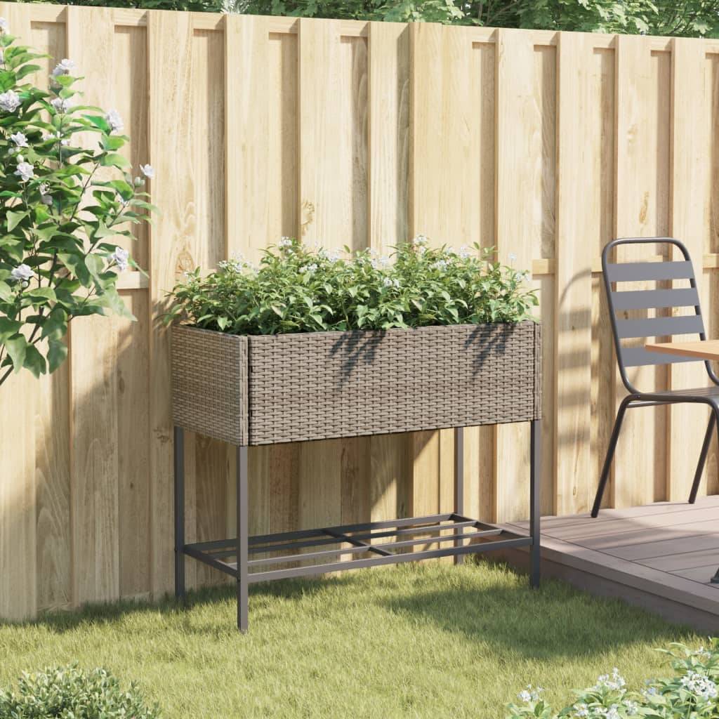 vidaXL Pflanzkübel mit Ablage Grau Poly Rattan