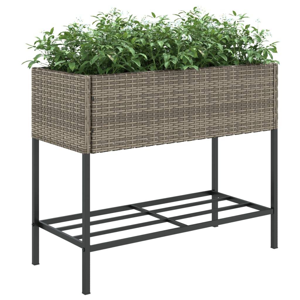 vidaXL Pflanzkübel mit Ablage Grau Poly Rattan
