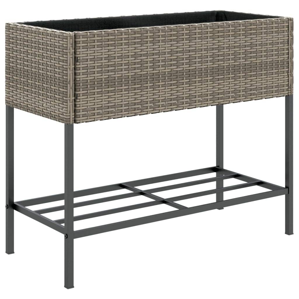 vidaXL Pflanzkübel mit Ablage Grau Poly Rattan