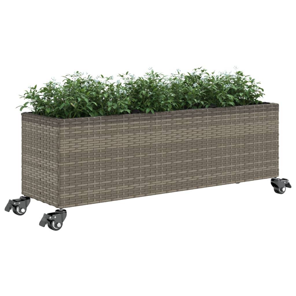 vidaXL Pflanzkübel mit Rollen 2 Stk. Grau 107x32x38 cm Poly Rattan
