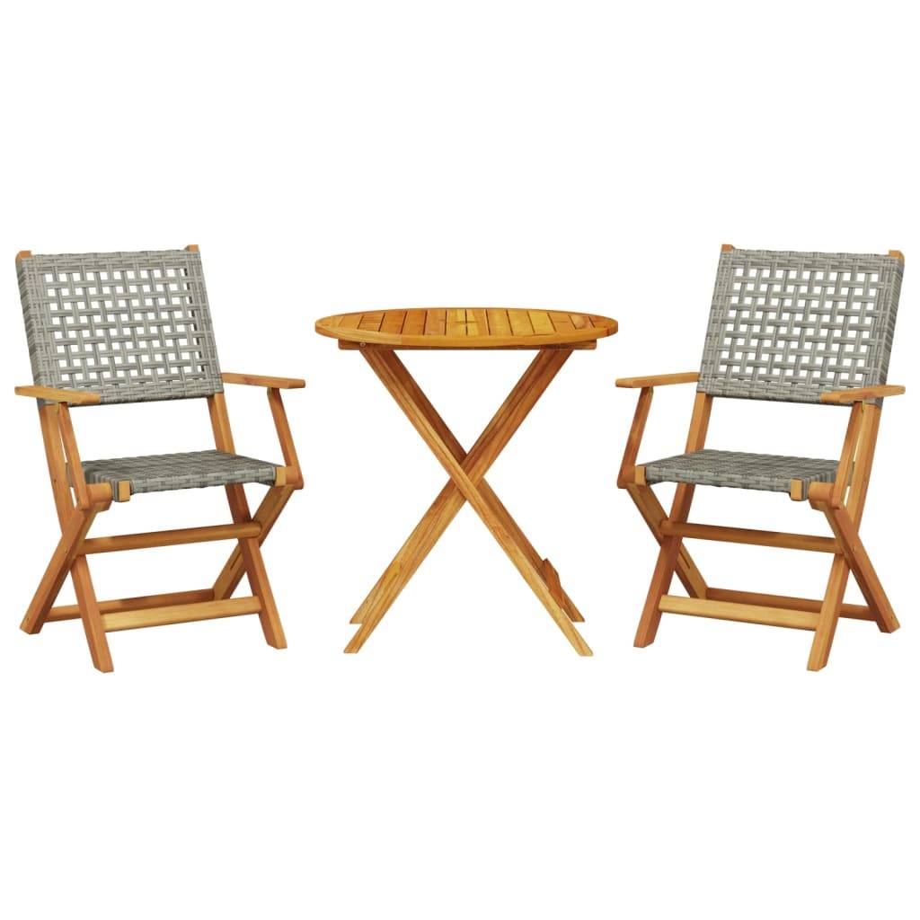 vidaXL 3-tlg. Bistro-Set Grau Poly Rattan und Massivholz