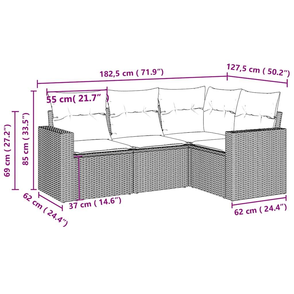 vidaXL 4-tlg. Garten-Sofagarnitur mit Kissen Hellgrau Poly Rattan