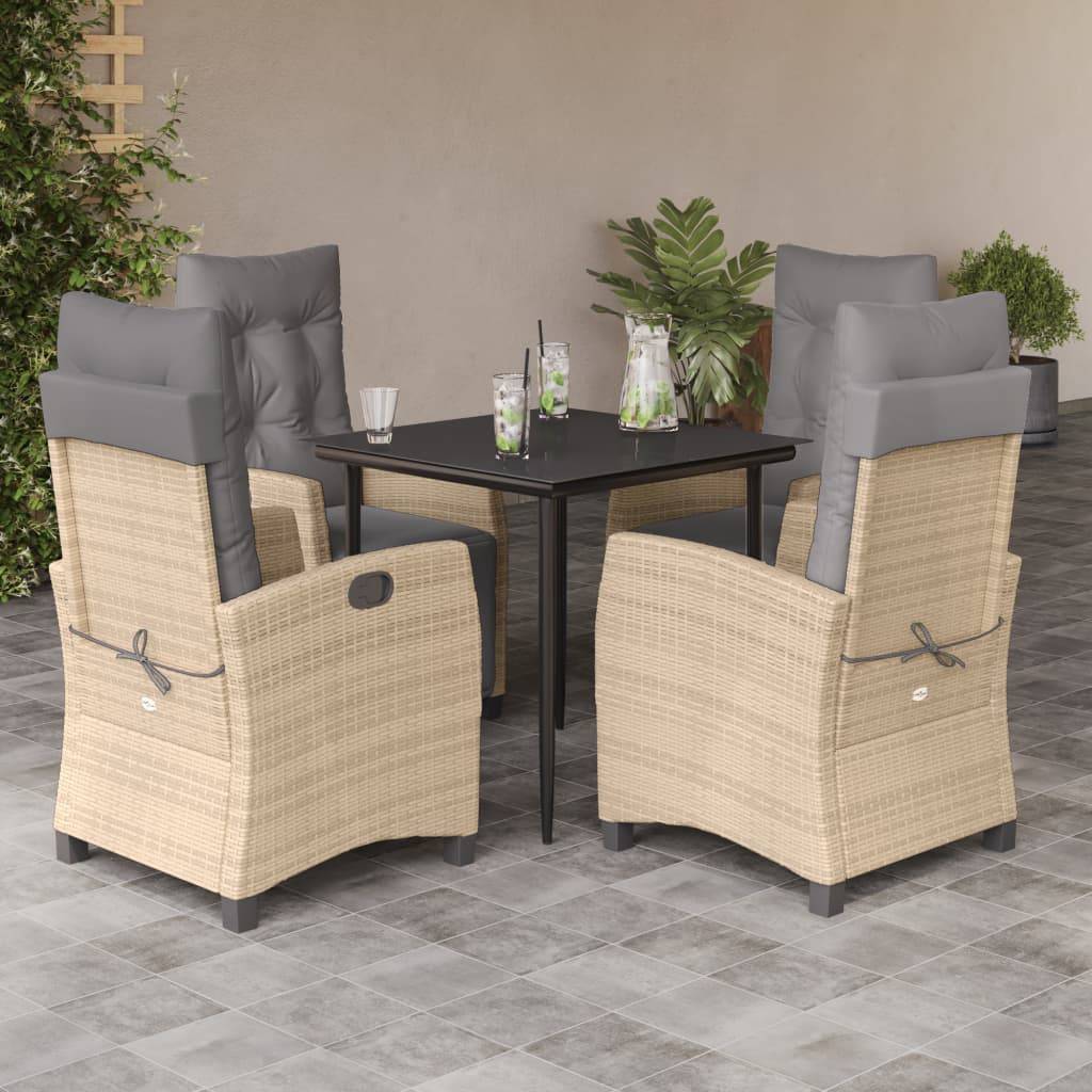 vidaXL 5-tlg. Garten-Essgruppe mit Kissen Beigemischung Poly Rattan