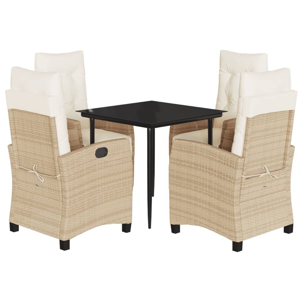 vidaXL 5-tlg. Garten-Essgruppe mit Kissen Beige Poly Rattan