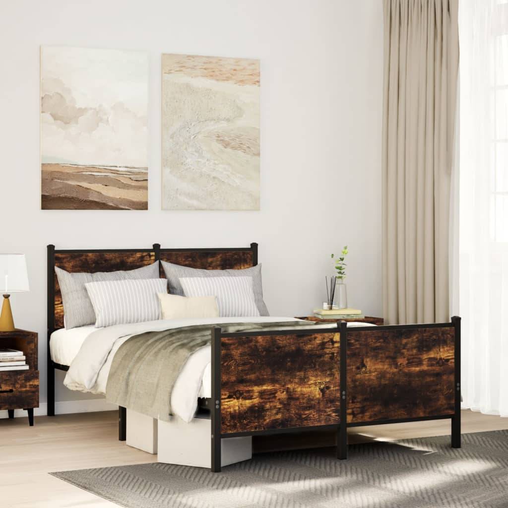 vidaXL Metallbett ohne Matratze Räuchereiche 120x200 cm