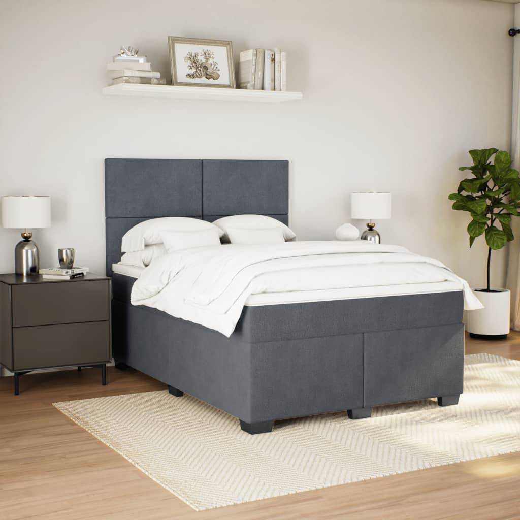 vidaXL Boxspringbett mit Matratze Dunkelgrau 160x200 cm Samt