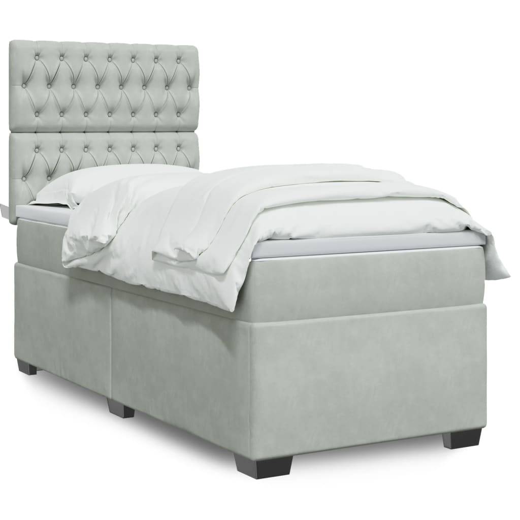 vidaXL Boxspringbett mit Matratze Hellgrau 100x200 cm Samt