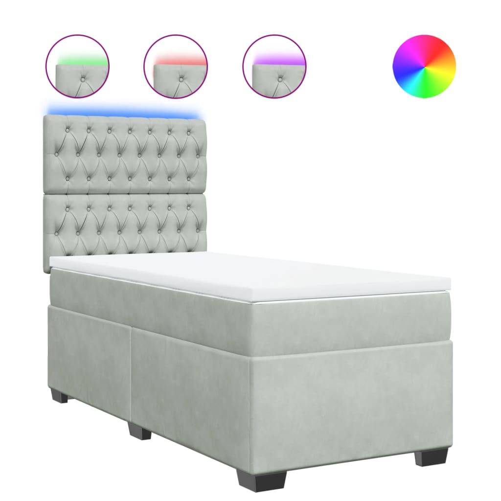 vidaXL Boxspringbett mit Matratze Hellgrau 100x200 cm Samt