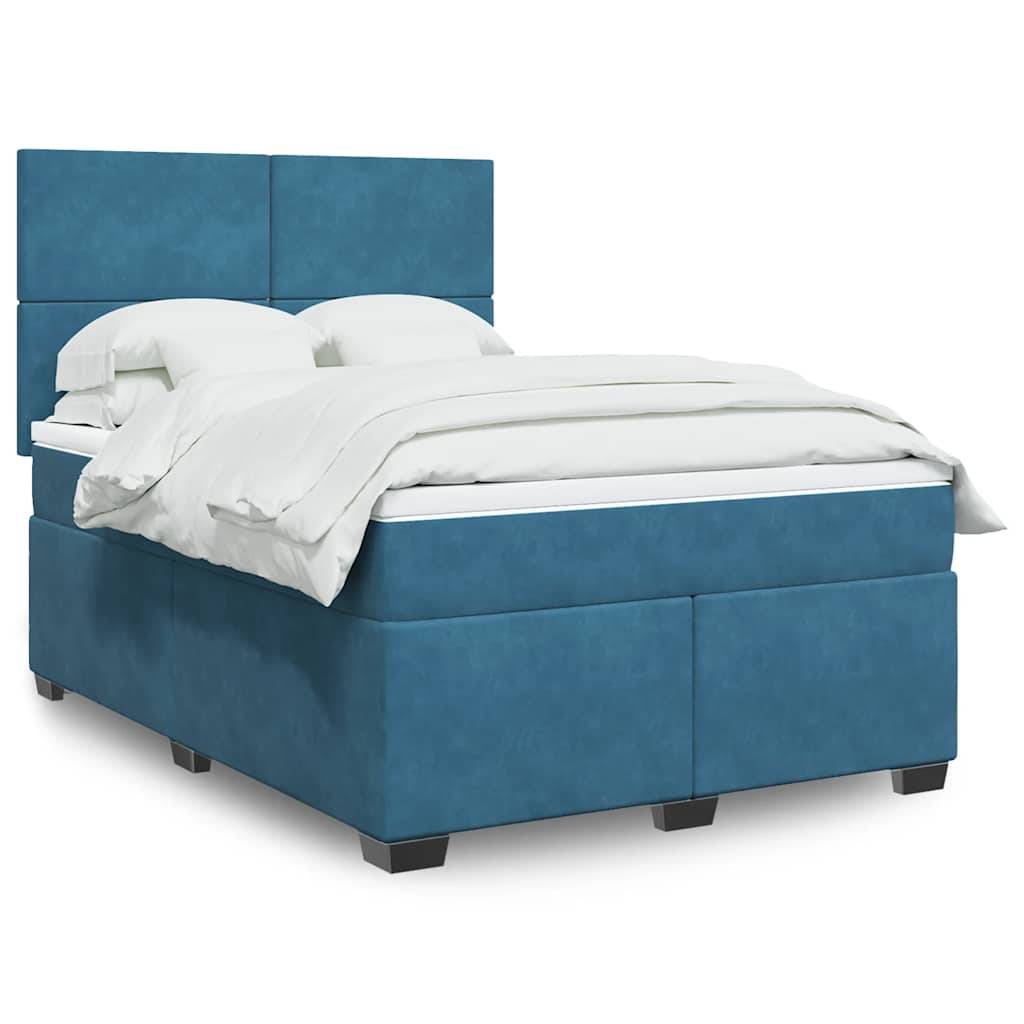 vidaXL Boxspringbett mit Matratze Blau 140x190 cm Samt
