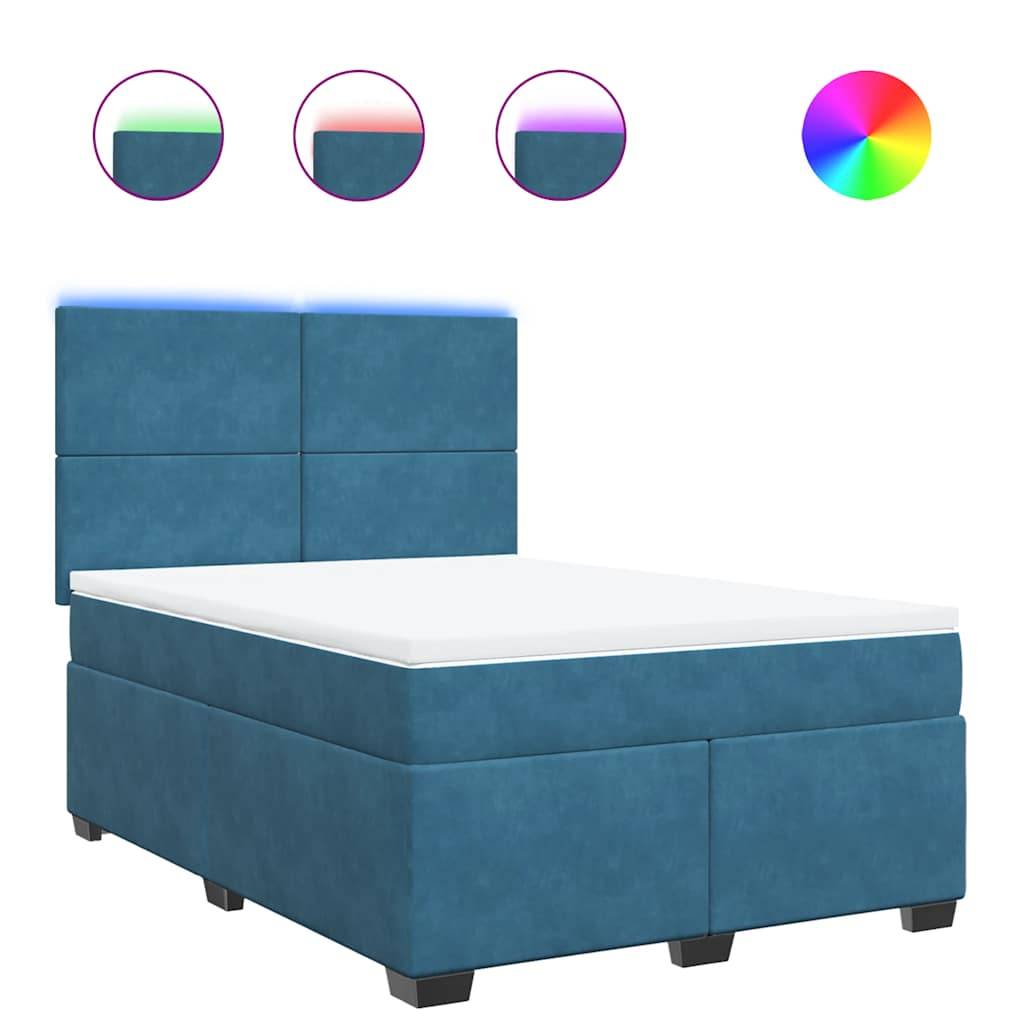 vidaXL Boxspringbett mit Matratze Blau 140x190 cm Samt