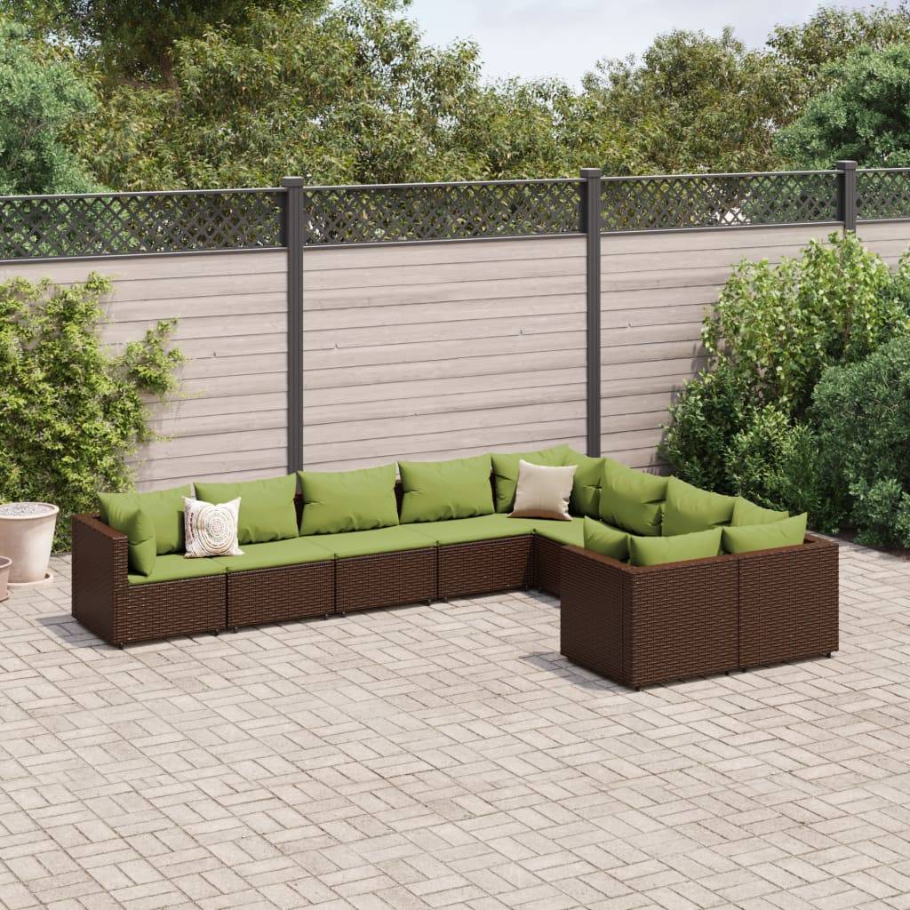 vidaXL 9-tlg. Garten-Sofagarnitur mit Kissen Braun Poly Rattan