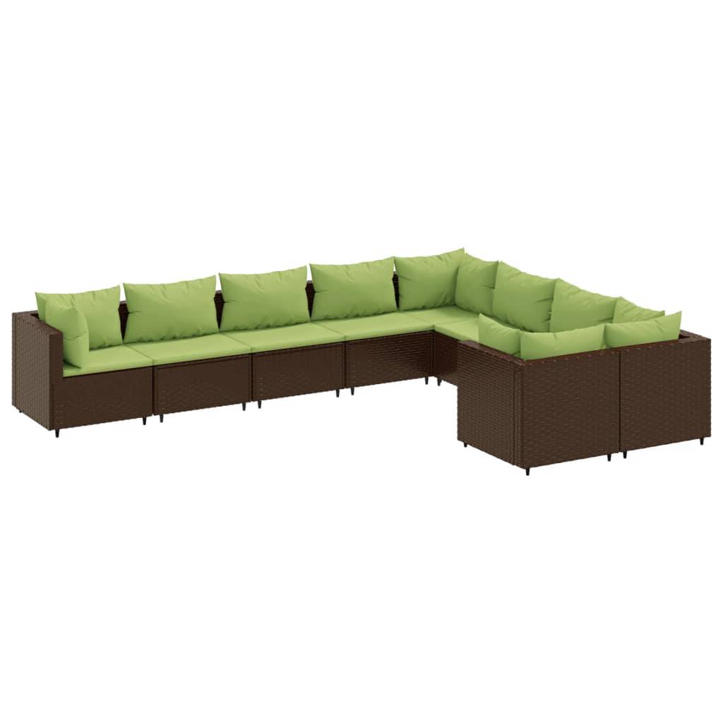 vidaXL 9-tlg. Garten-Sofagarnitur mit Kissen Braun Poly Rattan