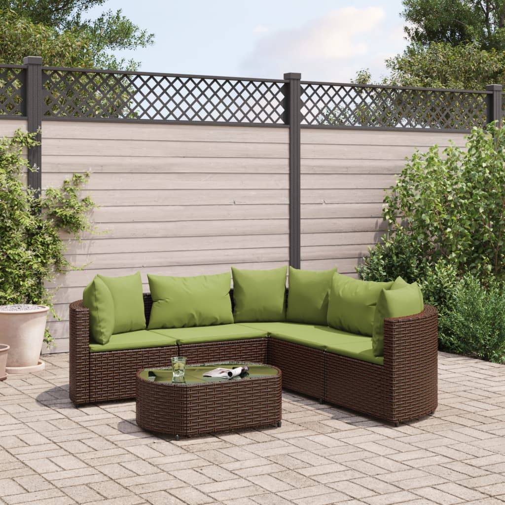 vidaXL 6-tlg. Garten-Sofagarnitur mit Kissen Braun Poly Rattan