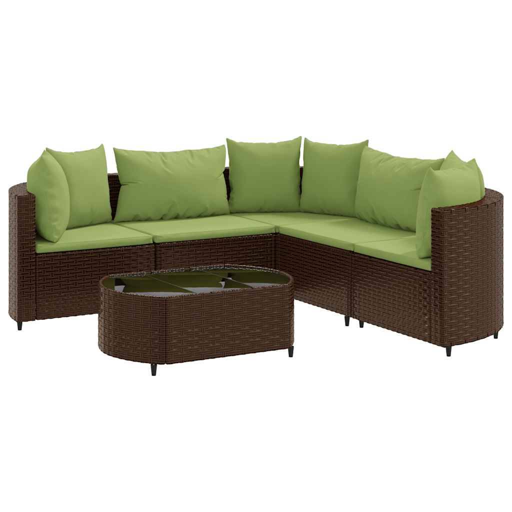 vidaXL 6-tlg. Garten-Sofagarnitur mit Kissen Braun Poly Rattan