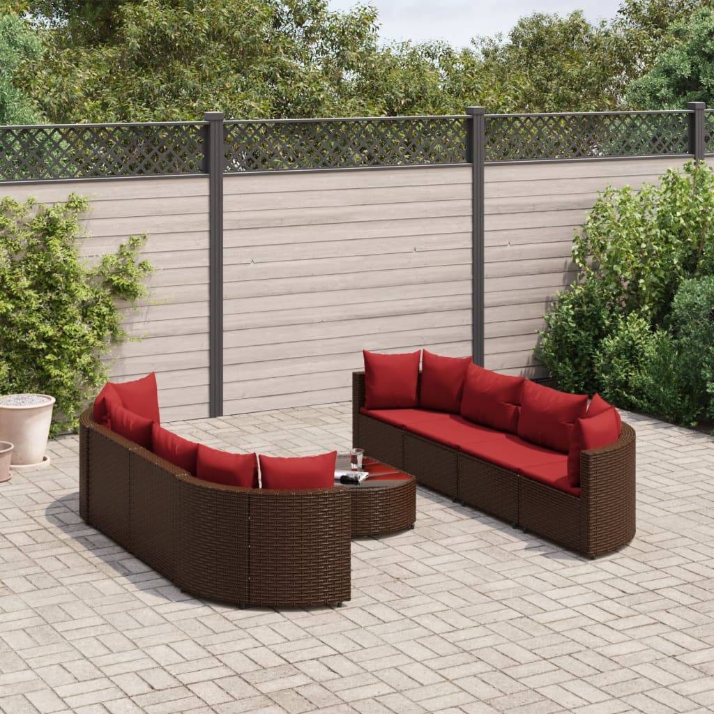 vidaXL 9-tlg. Garten-Sofagarnitur mit Kissen Braun Poly Rattan
