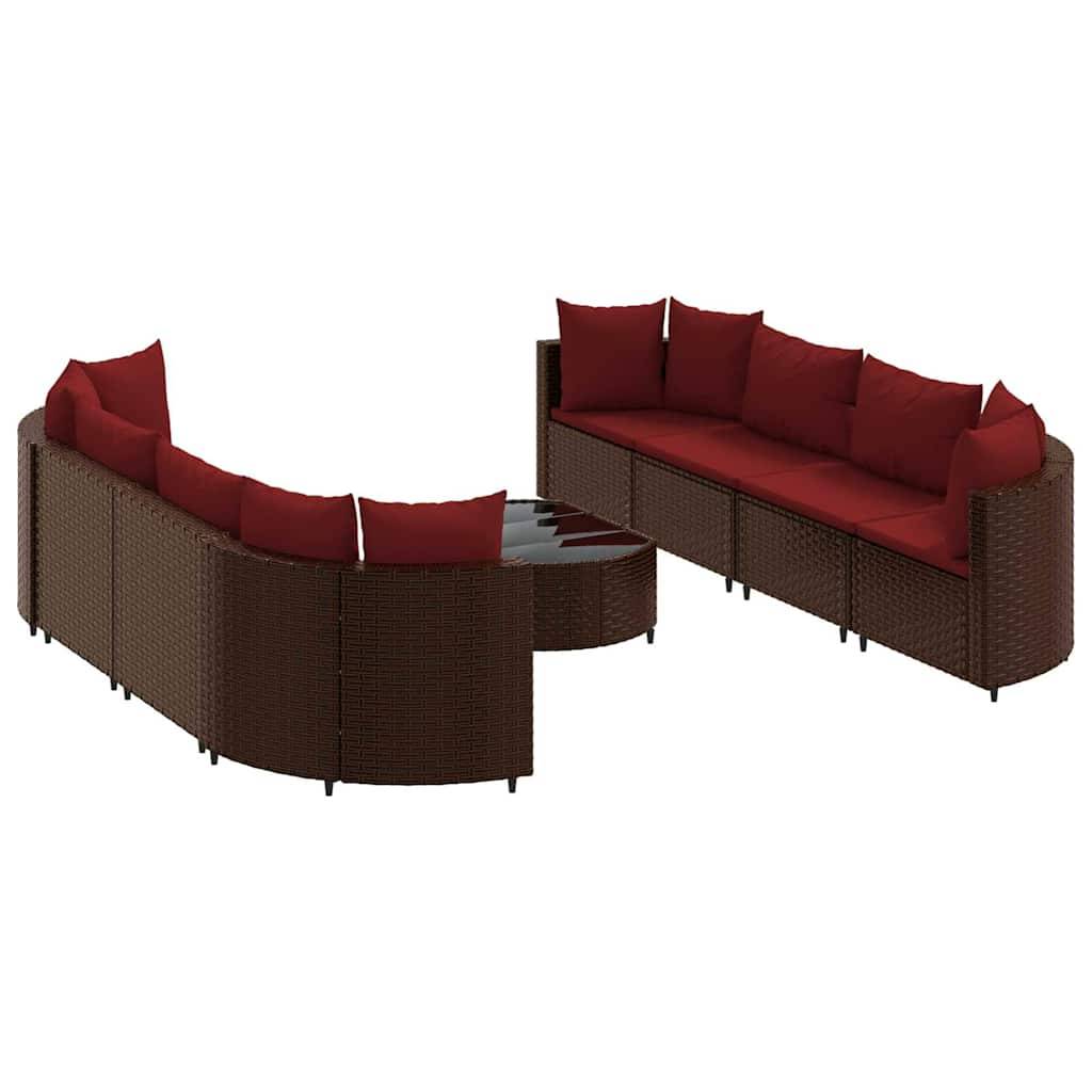 vidaXL 9-tlg. Garten-Sofagarnitur mit Kissen Braun Poly Rattan