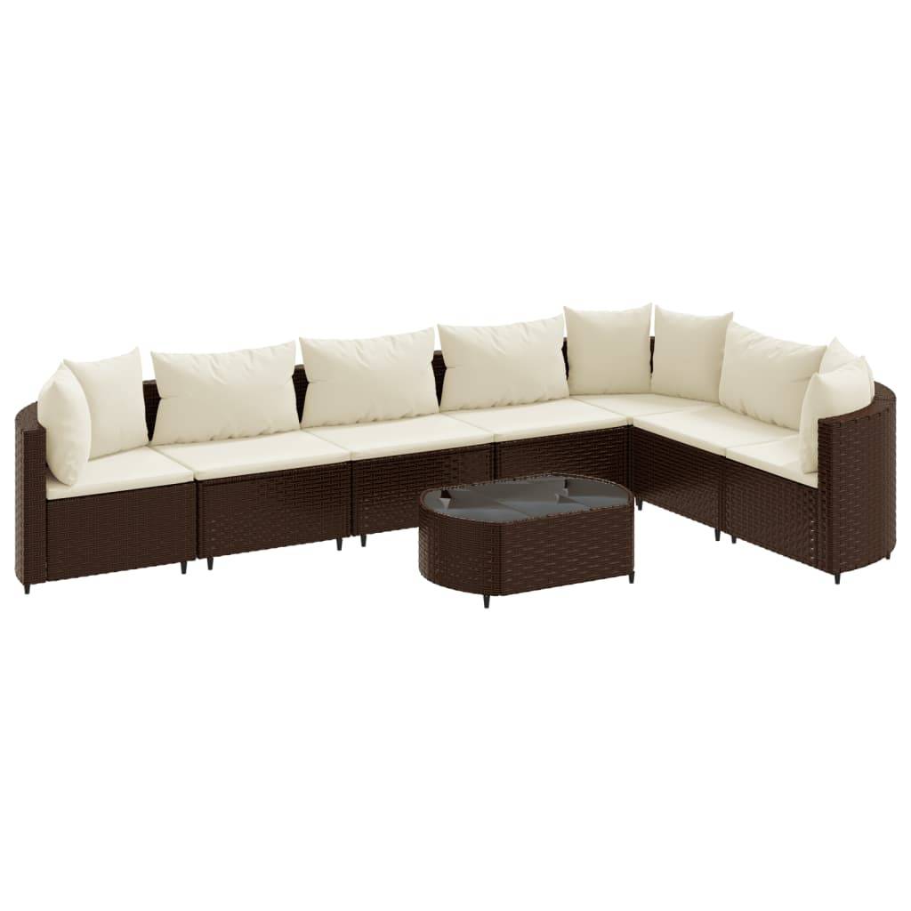 vidaXL 8-tlg. Garten-Sofagarnitur mit Kissen Braun Poly Rattan