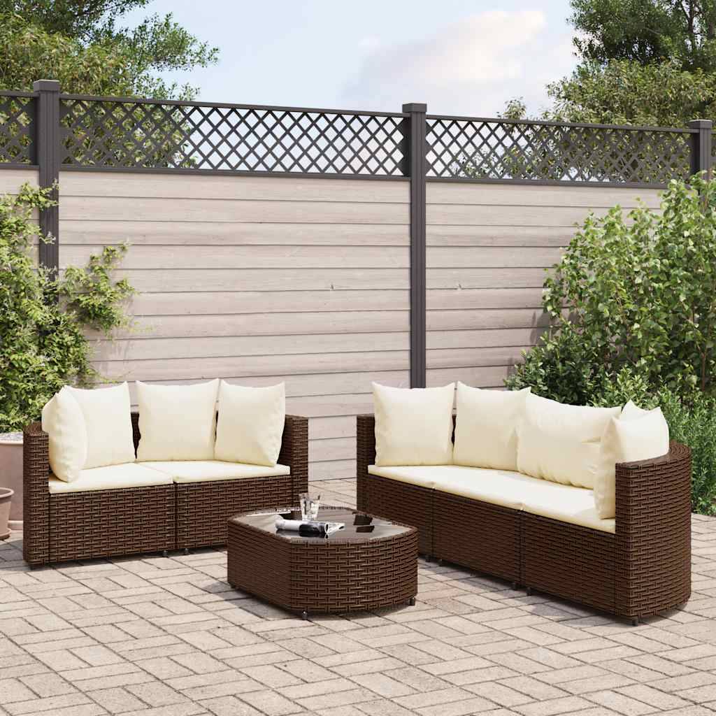 vidaXL 6-tlg. Garten-Sofagarnitur mit Kissen Braun Poly Rattan