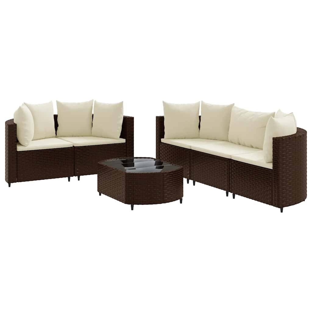vidaXL 6-tlg. Garten-Sofagarnitur mit Kissen Braun Poly Rattan