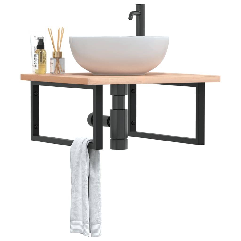 vidaXL Waschbeckenregal Wandmontage Stahl und Massivholz Buche