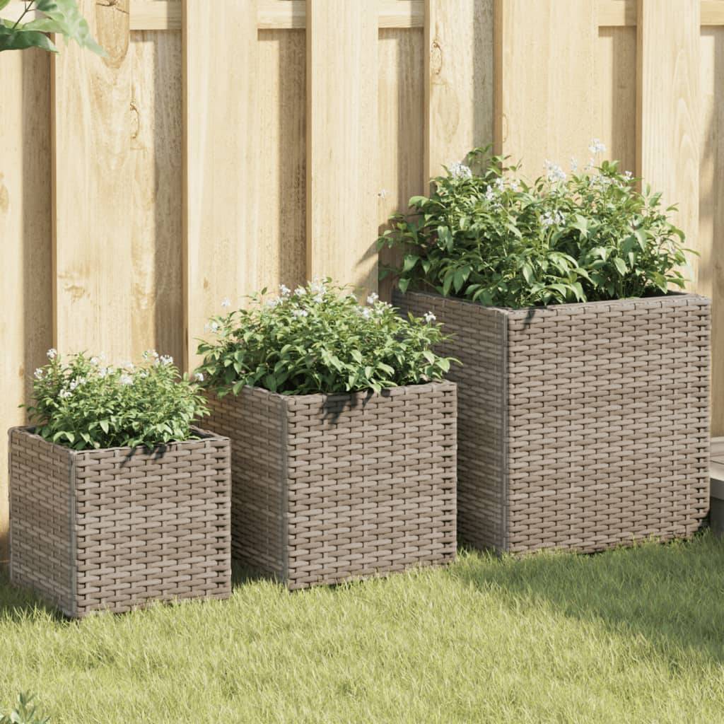 vidaXL Pflanzkübel 3 Stk. Grau Poly Rattan
