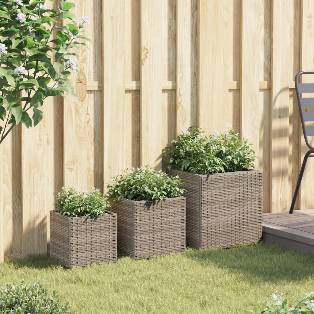 vidaXL Pflanzkübel 3 Stk. Grau Poly Rattan
