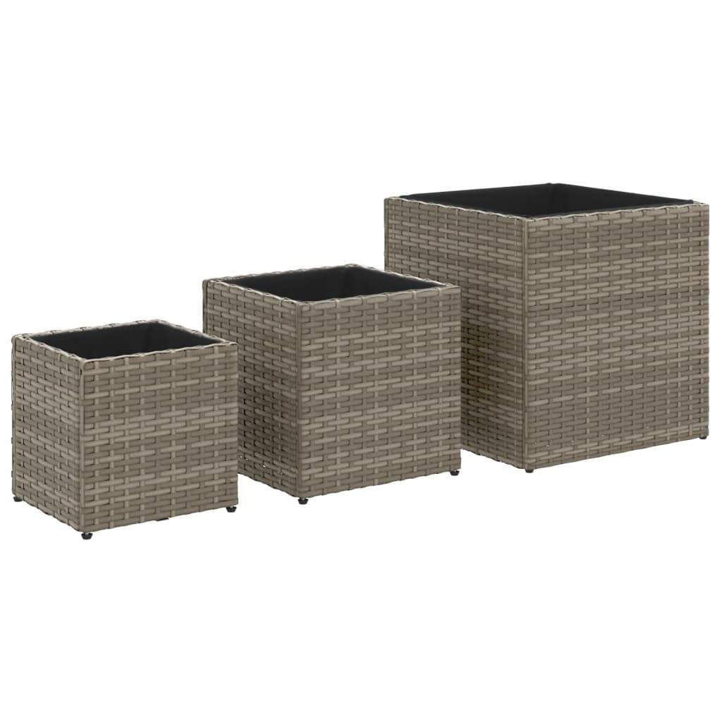 vidaXL Pflanzkübel 3 Stk. Grau Poly Rattan