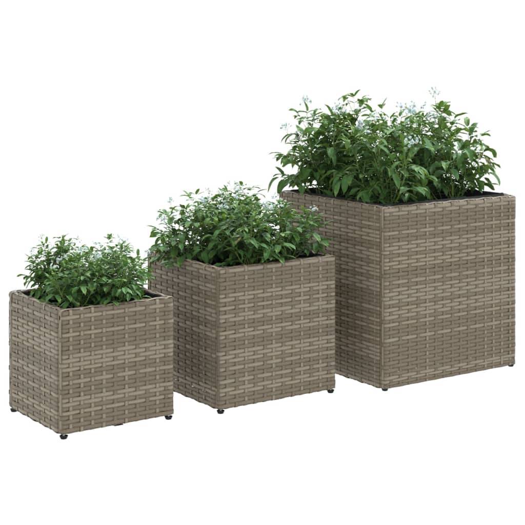 vidaXL Pflanzkübel 3 Stk. Grau Poly Rattan