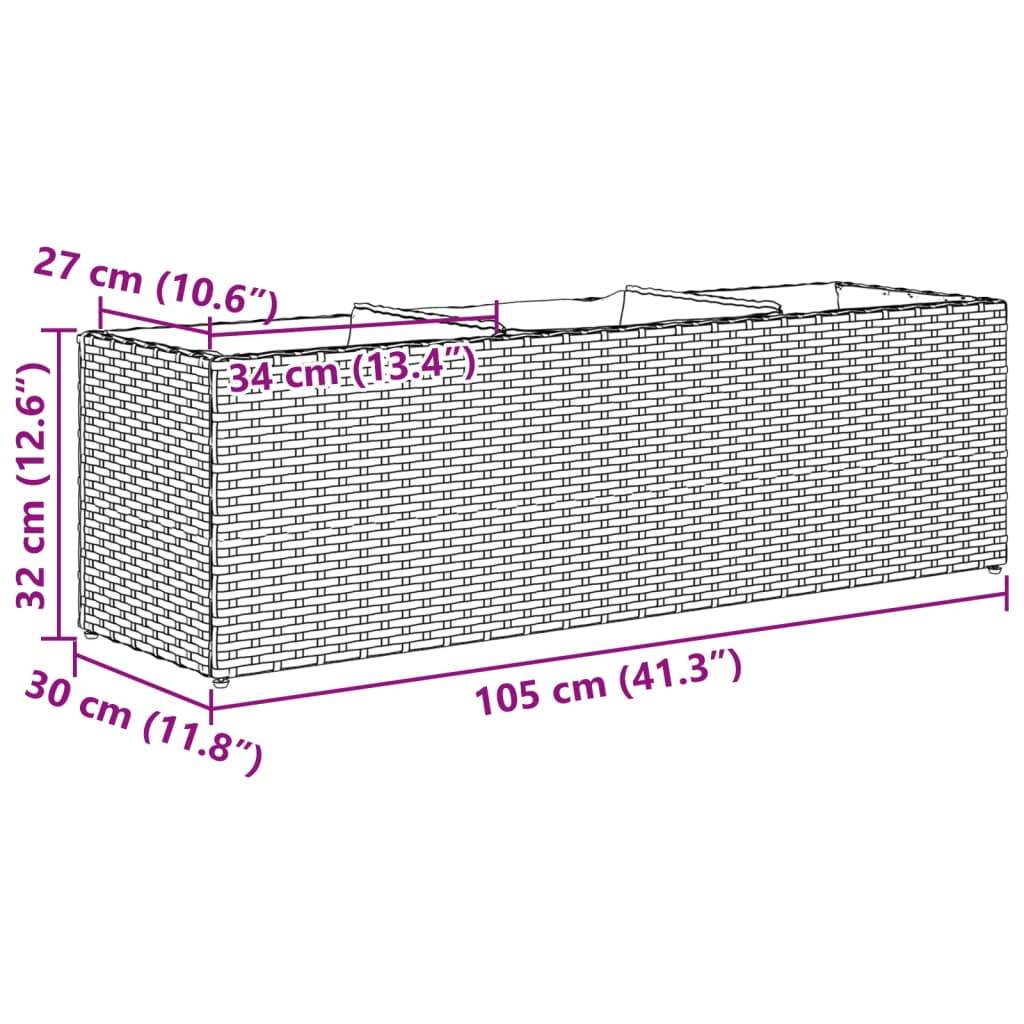 vidaXL Pflanzkübel mit 3 Töpfen 2 Stk. Grau 105x30x32 cm Poly Rattan