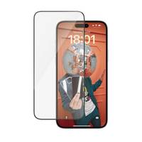 Displayschutzfolie für Smartphones, die über einem Telefondisplay ausgerichtet dargestellt wird und eine Kante-zu-Kante-Abdeckung veranschaulicht.