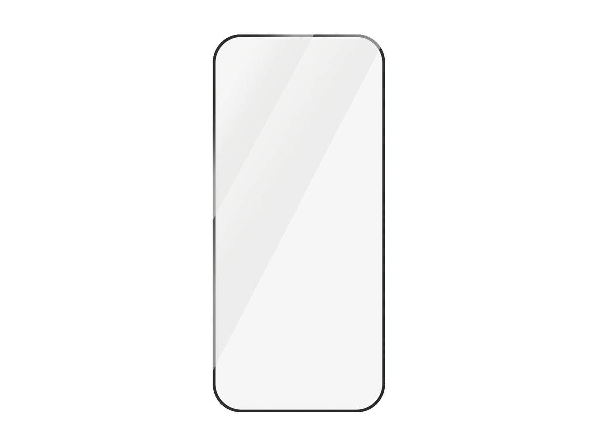 Leeres weißes Smartphone-Display mit abgerundeten Ecken und schmalem schwarzem Rahmen auf einfachem Hintergrund