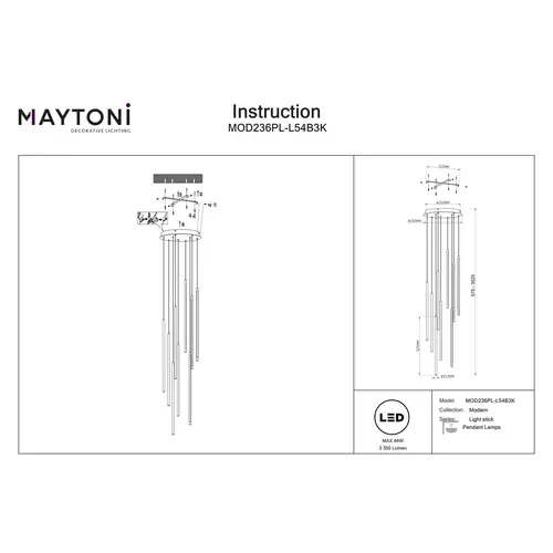 Maytoni Moderne Pendelleuchte Light stick LED incl. in Schwarz aus Aluminium, Metall 46 W für Küche, Schlafzimmer, Wohnzimmer, Esszimmer, Lobby Maytoni Moderne Pendelleuchte Light stick LED incl. in Schwarz aus Aluminium, Metall 46 W für Küche, Schlafzimmer, Wohnzimmer, Esszimmer, Lobby