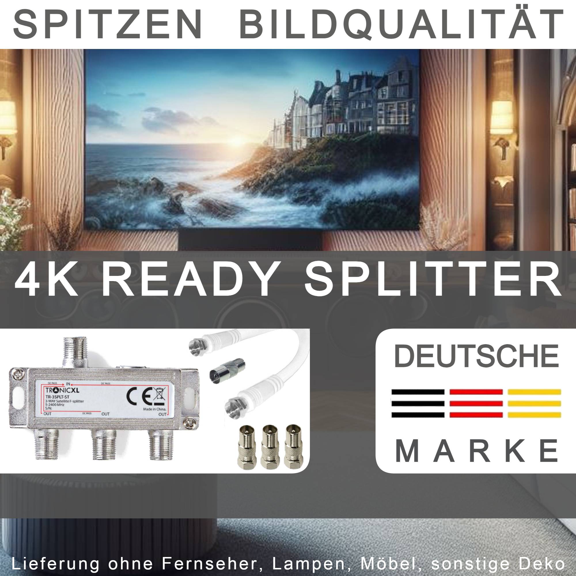 IEC Breitband Kabel Verteiler 3-fach TV Splitter DVB-T Kabelfernsehen DVB-C Kabelfernseh DVBC Antennenverteiler Sat Weiche HDTV digital fernsehen