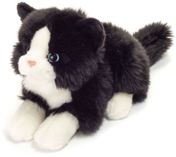 Teddy-Hermann - Katze liegend schwarz/weiß, 20 cm