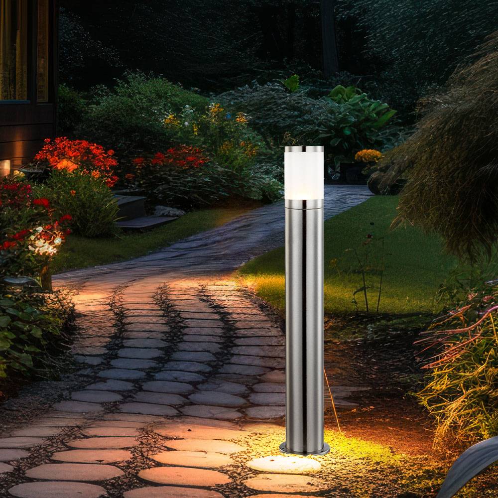 Wegeleuchte Außenstehlampe H 80 cm LED Gartenlampe Außenleuchte Edelstahl, silber Kunststoff opal, 7W 806lm warmweiß, DxH 14x80 cm