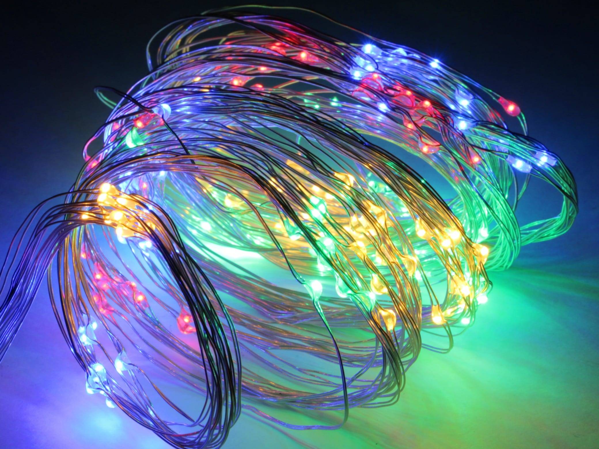 LED-Lichterkette Vorhang, Silberdraht, 100 LEDs, bunt, 230V~, Innen/Außen