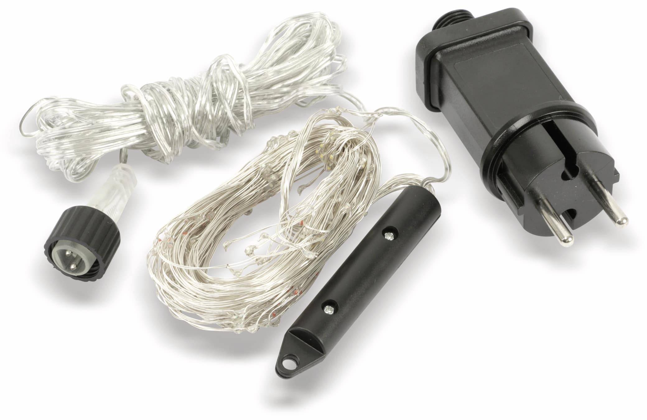 LED-Lichterkette Vorhang, Silberdraht, 100 LEDs, bunt, 230V~, Innen/Außen