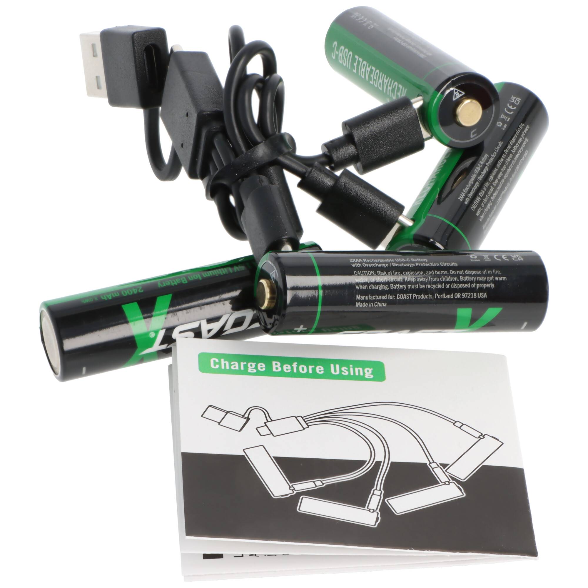 2400mAh Mignon AA 1,5V ZITHION-X® Lithium-Ionen Akkus, inkl. 4in1 USB-C Ladekabel