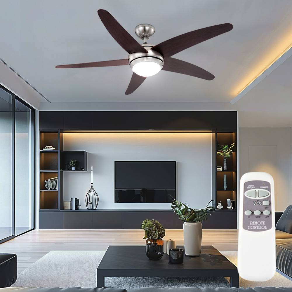 Deckenventilator Raumkühler Deckenleuchte Lüfter Wohnzimmerlampe Ventilator mit Fernbedienung, braun silber, 3 Geschwindigkeiten, 1x E14,132 cm