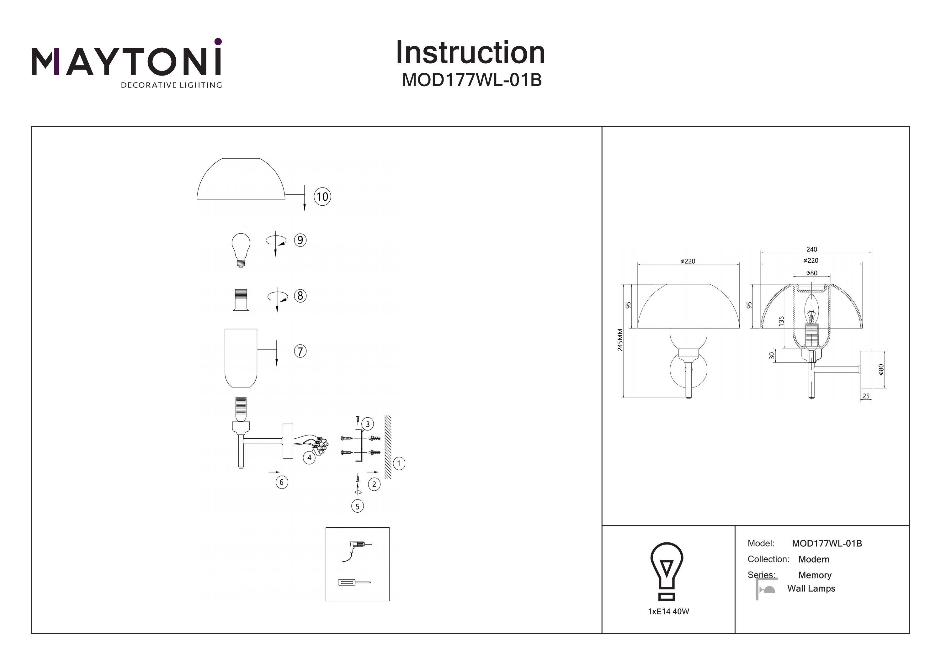 Maytoni Moderne Wandleuchte Memory 1xE14 excl. in Schwarz aus Metall Glas 40 W für Küche, Schlafzimmer, Wohnzimmer, Esszimmer, Lobby