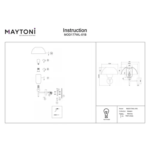 Maytoni Moderne Wandleuchte Memory 1xE14 excl. in Schwarz aus Metall Glas 40 W für Küche, Schlafzimmer, Wohnzimmer, Esszimmer, Lobby Maytoni Moderne Wandleuchte Memory 1xE14 excl. in Schwarz aus Metall Glas 40 W für Küche, Schlafzimmer, Wohnzimmer, Esszimmer, Lobby