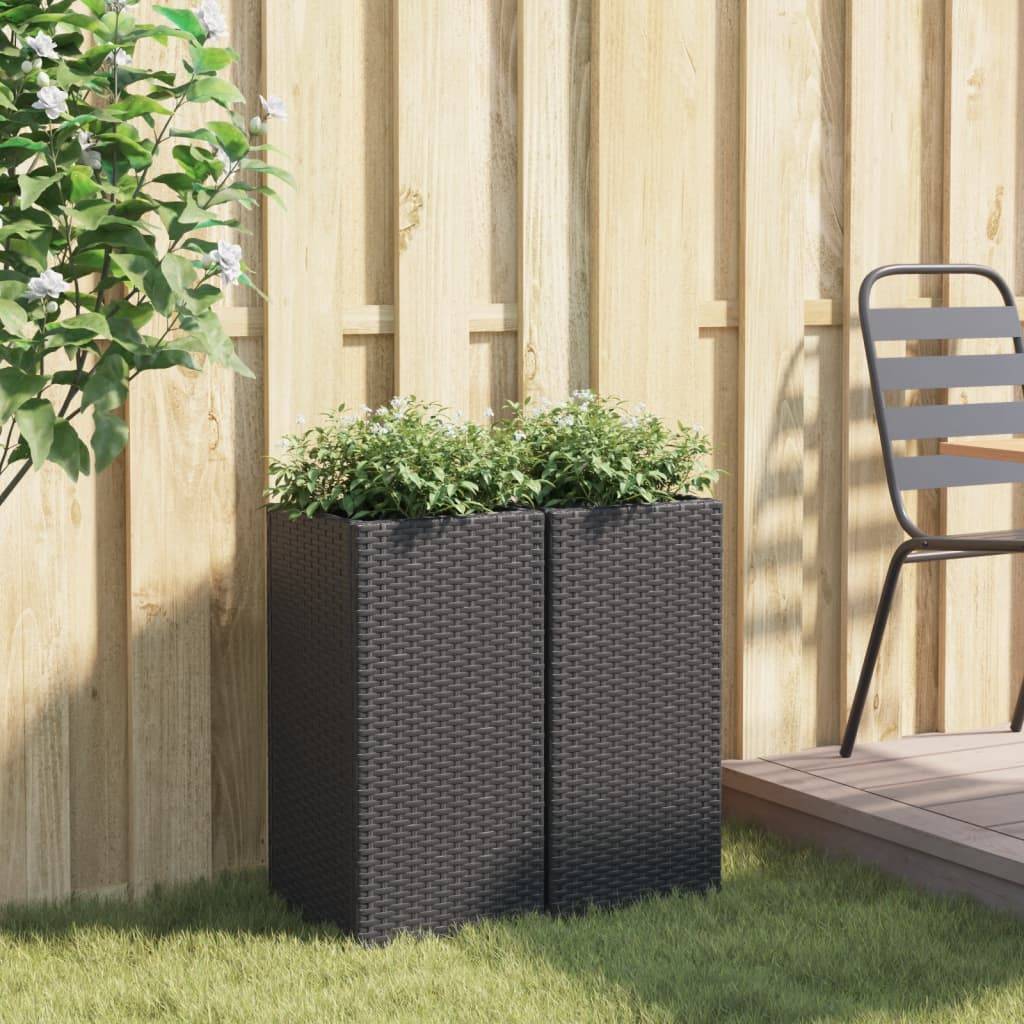 vidaXL Pflanzkübel 2 Stk. Schwarz 30x30x60 cm Poly Rattan