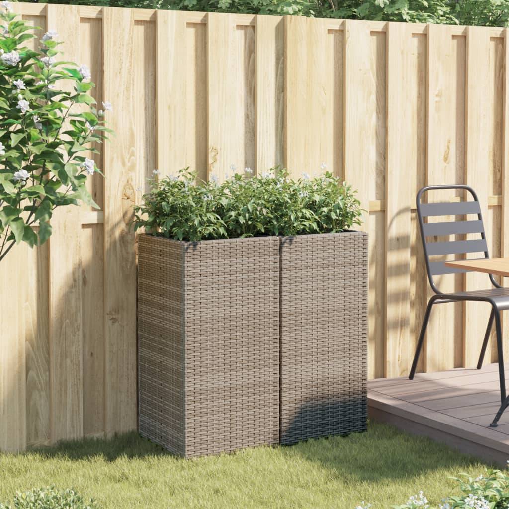 vidaXL Pflanzkübel 2 Stk. Grau 40x40x80 cm Poly Rattan