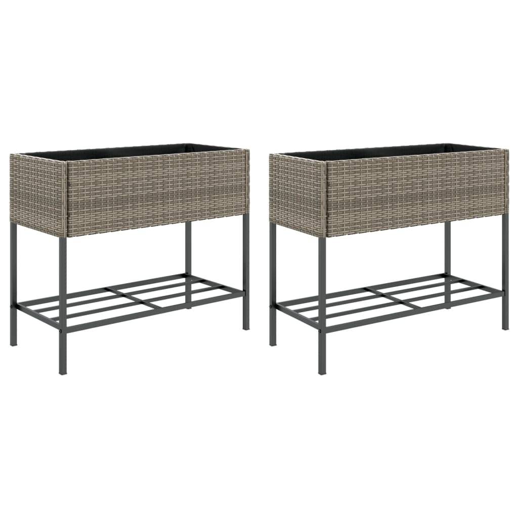vidaXL Hochbeete mit Ablage 2 Stk. Grau 90x40x75 cm Poly Rattan